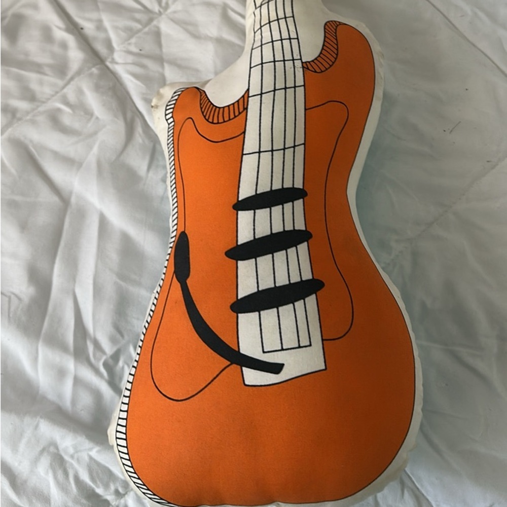 Orange and Turquoise Graphic Guitar Plush Pillow 2 sided